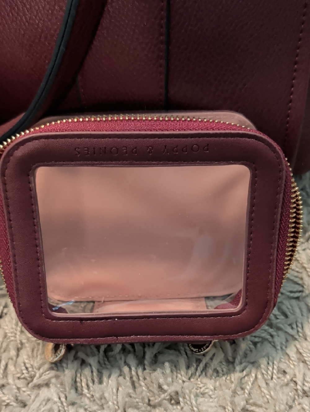 Poppy & Peonies Wine Red Tote with Matching Pouches Berry Color - Picture 4 of 10